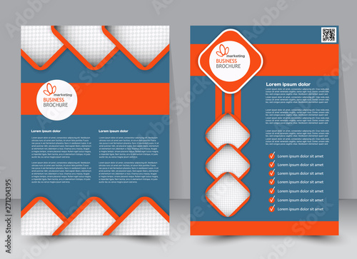 Flyer, brochure, magazine cover template design for education, presentation, website. Blue and orange color. Editable vector illustration.