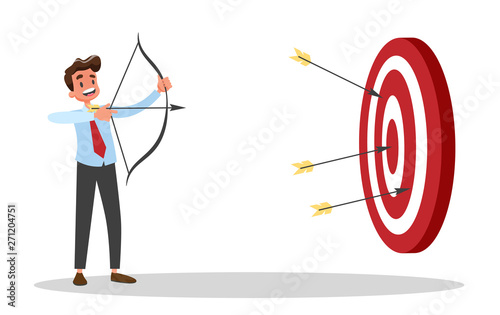 Businessman with bow and arrow at the big target