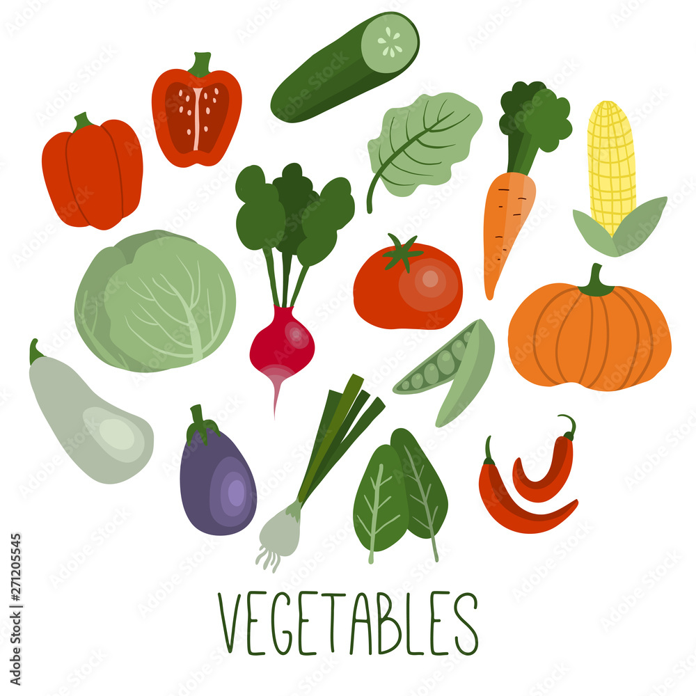 Vegetables flat icons set Vegetables flat icons set