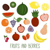 Fruits and berries flat icons