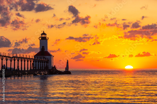 Dramatic Sunset at Michigan City East Pierhead Lighthouse photo