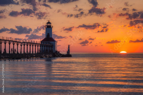 Dramatic Sunset at Michigan City East Pierhead Lighthouse