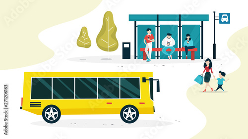 Bus stop in the city. Idea of transportation.