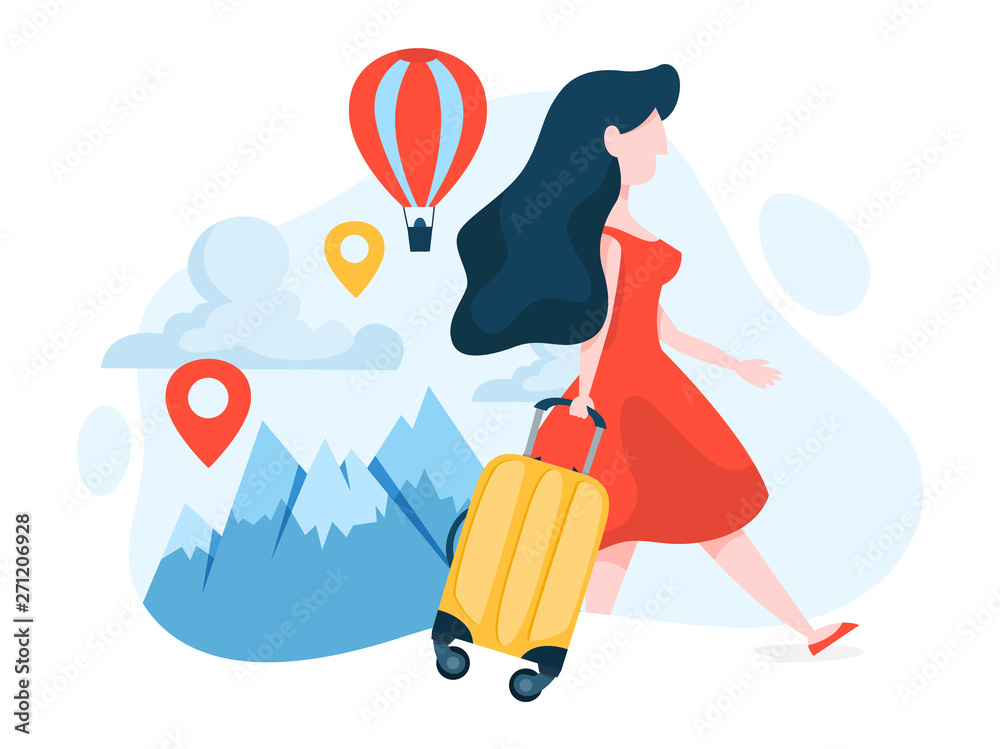 Woman travel with the baggage. Idea of journey Woman travel with the baggage. Idea of journey