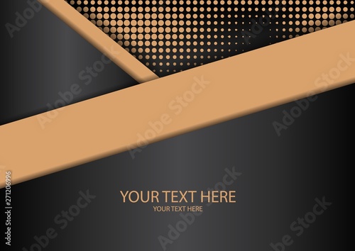 Bright halftone dots and colored inclined ribbons stripes on a dark background. Luxury poster background template.