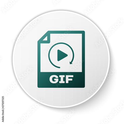 Green GIF file document icon. Download gif button icon isolated on white background. GIF file symbol. White circle button. Vector Illustration