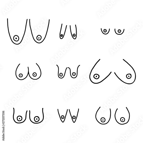 Set of hand drawn female breast. Breast cancer awareness month.