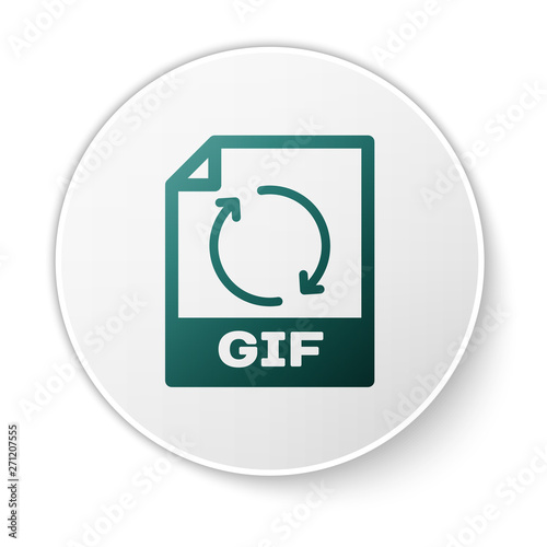 Green GIF file document icon. Download gif button icon isolated on white background. GIF file symbol. White circle button. Vector Illustration