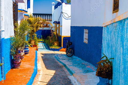 Blue and White Street in the Kasbah des Oudaias in Rabat Morocco © Natallia
