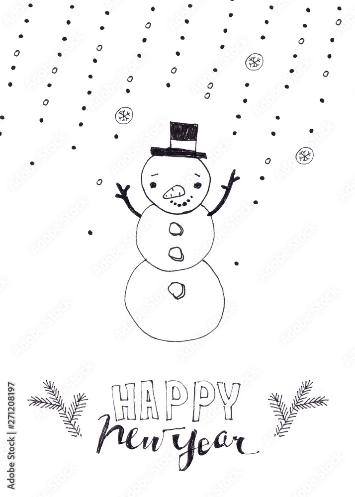 Christmas characters and characters doodles drawn in ink Christmas characters and characters doodles drawn in ink