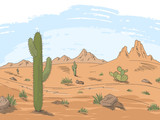 Prairie road graphic color desert landscape sketch illustration vector