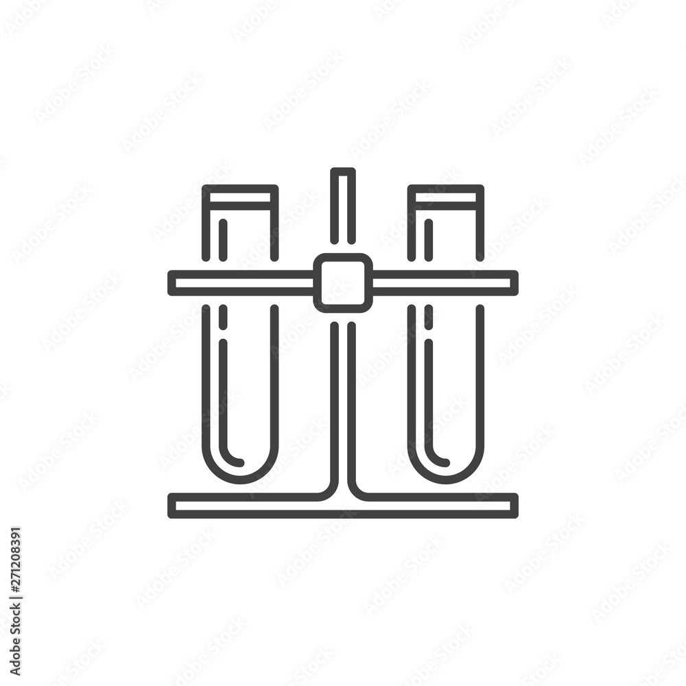 Two Test Tubes on rack vector outline icon. Laboratory Equipment concept linear sign