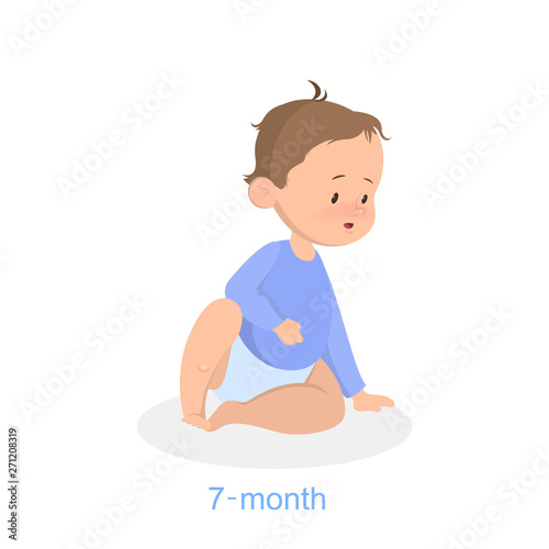 Cute little baby sitting. Seven month old child