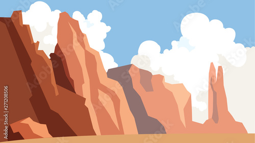 Landscape with cliff. Outdoor mountain scene. Blue sky