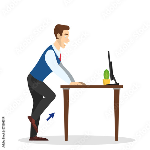 Man doing exercise for back stretch in office
