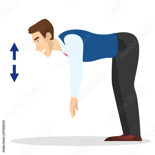 Man doing exercise for back stretch in office