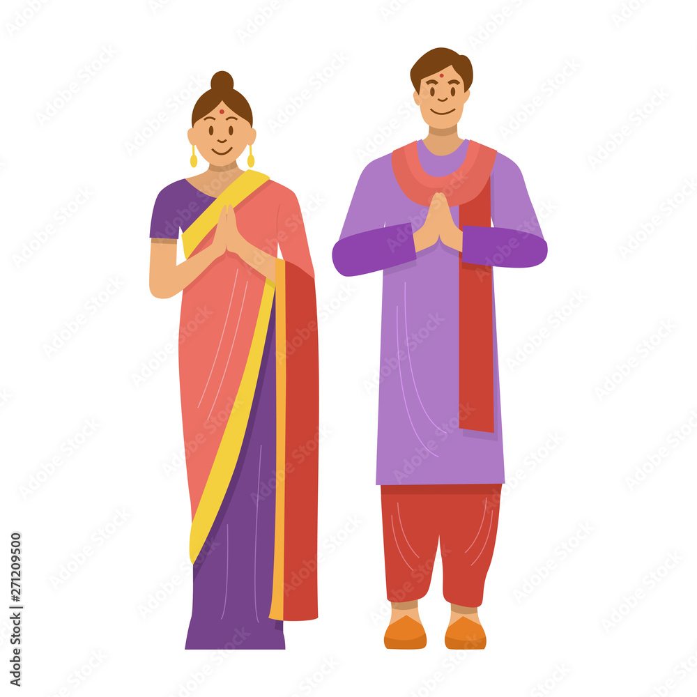 Flat design, Indian people in traditional dress on white background, Vector