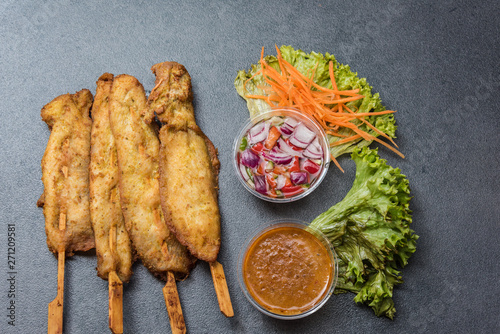 Delicious Asian chicken kebabs. Nice big deep fried with delicious sauces and vegetables.