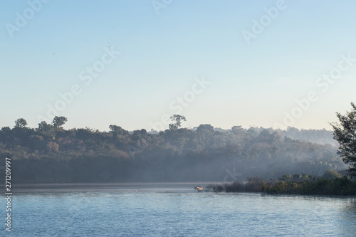 Beautiful marsh in local of Thailand with morning mist. photo