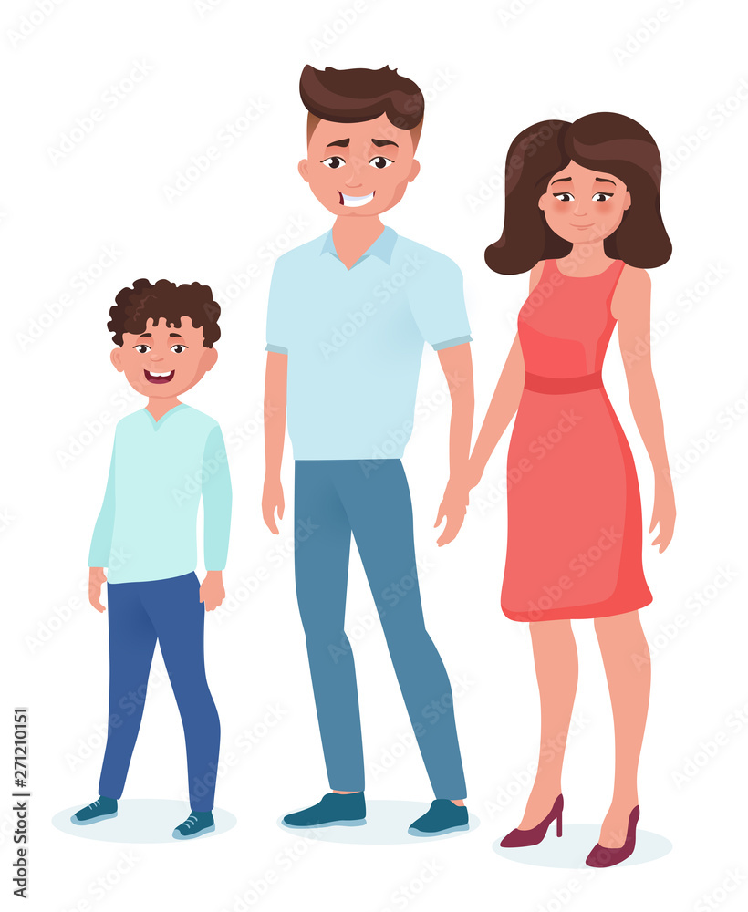 Silhouette of man, woman and boy. Happy family, characters isolated on white background. Silhouette of man, woman and boy. Happy family, characters isolated on white background.