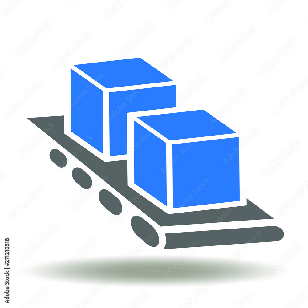 Conveyor belt icon vector. Automated production line warehouse logo