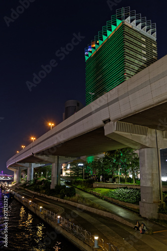 TOKYO, JAPAN, May 11, 2019 : Sumida river banks by night. The Greater Tokyo Area ranked as the most populous metropolitan area in the world. © Pierre-Jean DURIEU