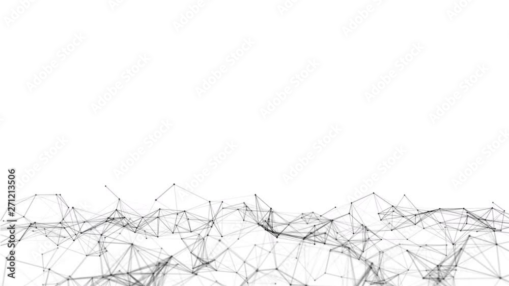 Looped movement of points and lines to meet the screen. Abstract animated background. A third of the screen. Depth of field. Alpha channel. 4K.