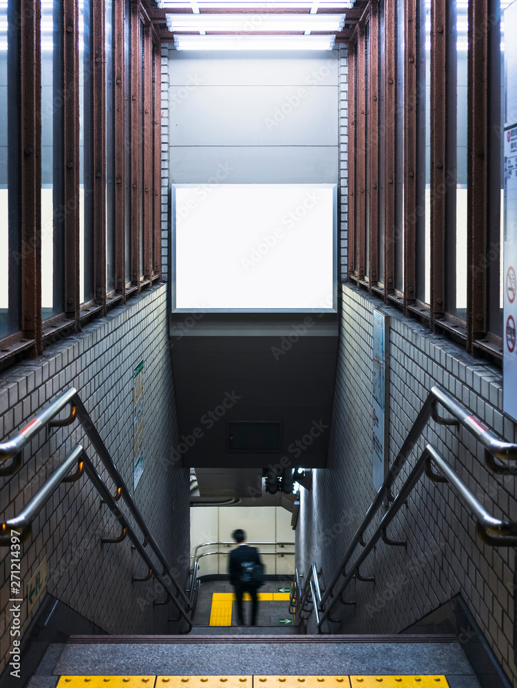 Mock up Banner template entrance of subway stairs with people walking Mock up Banner template entrance of subway stairs with people walking