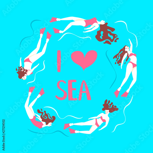 Beautiful girls swimming sea underwater