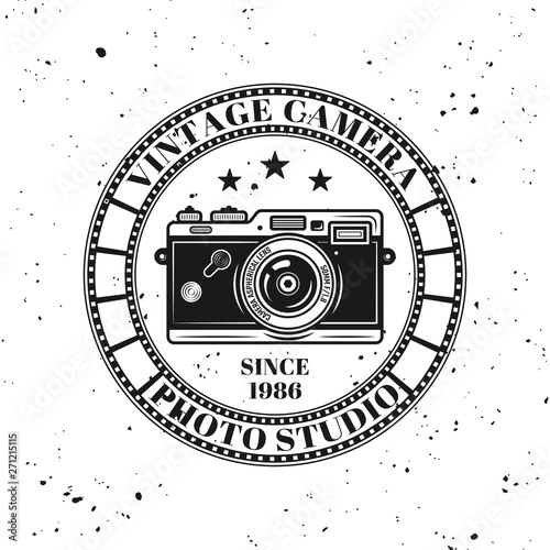 Vintage camera photo studio vector black emblem