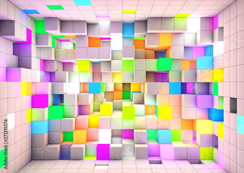 3D rendering abstract background color light cubes