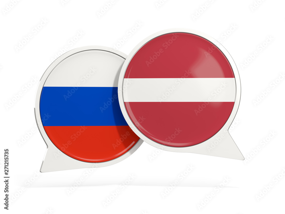 Flags of Russia and latvia inside chat bubbles Flags of Russia and latvia inside chat bubbles