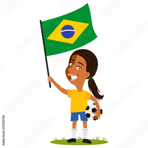 Fußballspielerin Brasilien, brasilianische Fußball Spielerin mit Flagge