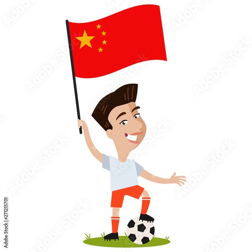Fußballspielerin China, chinesische Fußball Spielerin mit Flagge