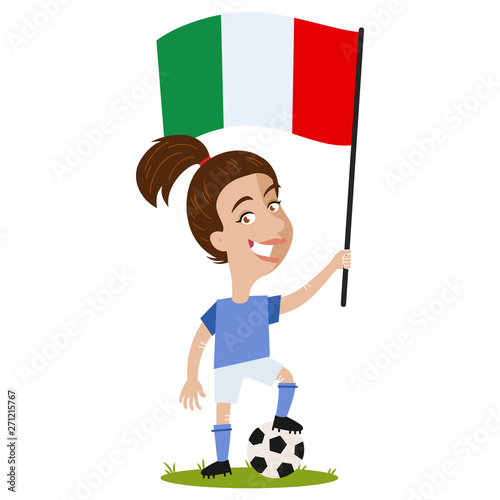 Fußballspielerin Italien, italienische Fußball Spielerin mit Flagge