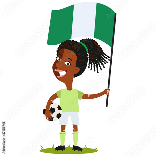 Fußballspielerin Nigeria, nigerianische Fußball Spielerin mit Flagge