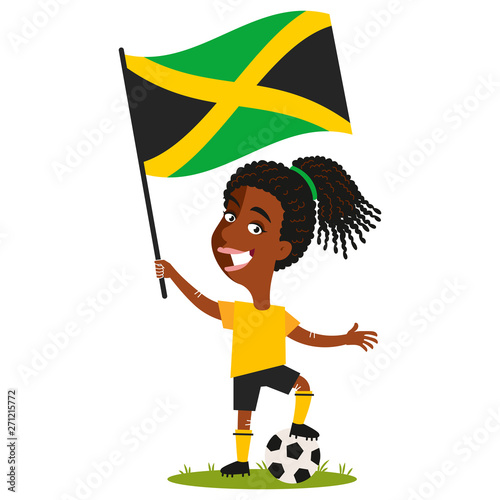 Fußballspielerin Jamaika, jamaikanische Fußball Spielerin mit Flagge
