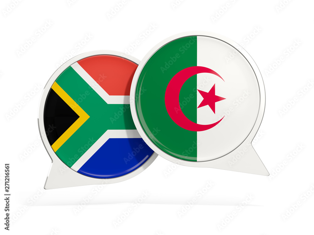 Flags of South Africa and algeria inside chat bubbles Flags of South Africa and algeria inside chat bubbles