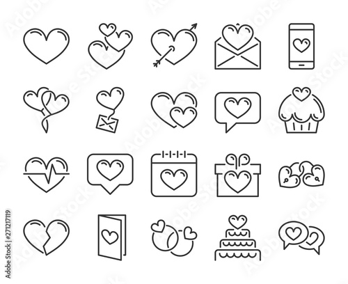 Love icon. Romantic, Hearts , Valentines day line icons set. Editable stroke, 64x64 Pixel perfect.