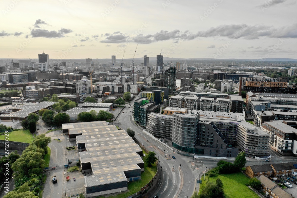 Aerial View Manchester Downtown and Stadium