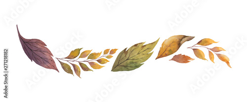 Watercolor vector wreath with autumn leaves isolated on white background.