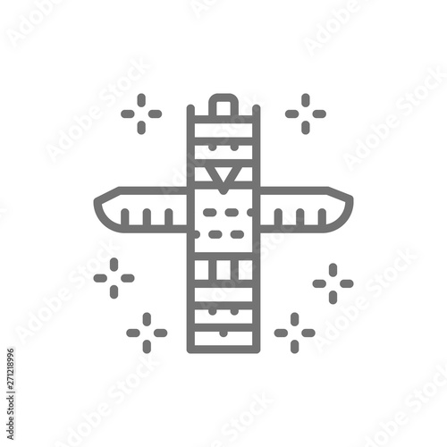 Traditional animal totem pole, native indian totem line icon.