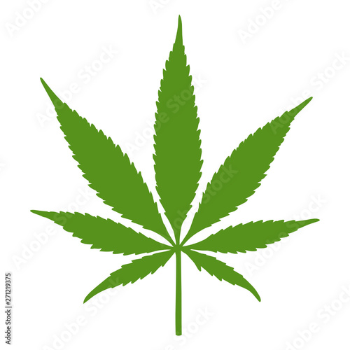 Vector high quality flat style silhouette illustration of a green Cannabis leaf (Marijuana) isolated on white background