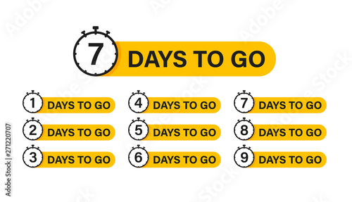 Number 1, 2, 3, 4, 5, 6, 7, 8, 9, 10, of days left to go. Collection badges sale, landing page, banner.