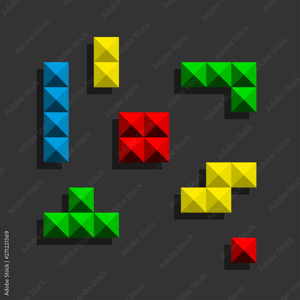 Game Pixel Bricks Pieces with black shadow. Game Pixel Bricks Game Pixel Bricks Pieces with black shadow. Game Pixel Bricks
