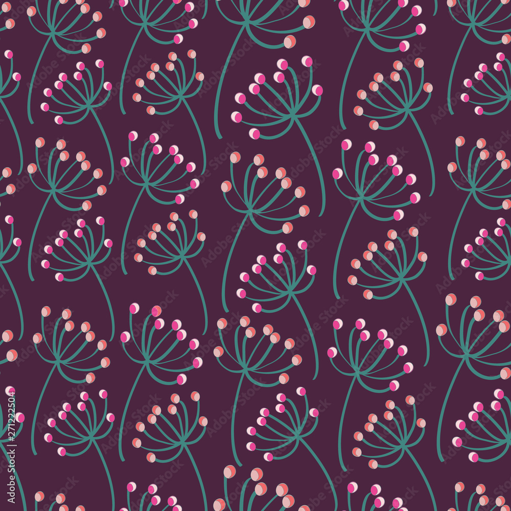 Berries seamless pattern. Vector illustration of berries on violet background
