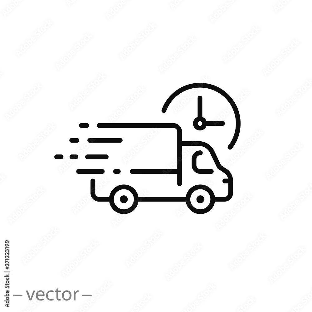 fast delivery truck icon, express delivery, quick move, line