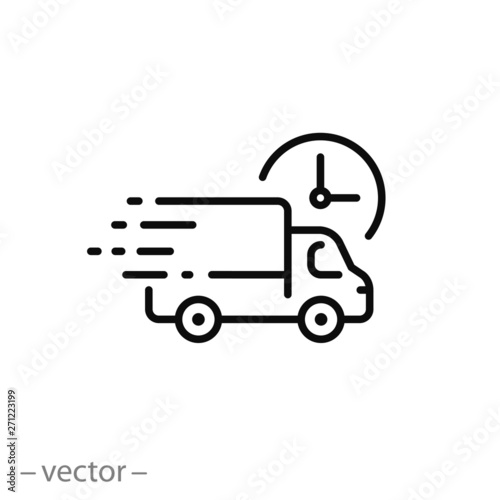 fast delivery truck icon, express delivery, quick move, line symbol on white background - editable stroke vector illustration eps10