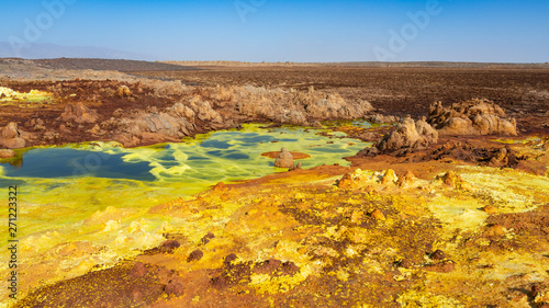 Acid ponds in Dallol site in the Danakil Depression in Ethiopia, Africa