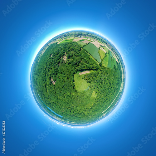 little planet rural fields and forest south Germany
